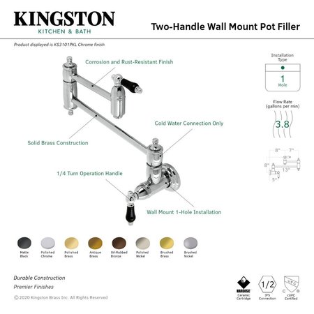 Kingston Brass KS3107PKL Duchess Wall Mount Pot Filler, Brushed Brass KS3107PKL